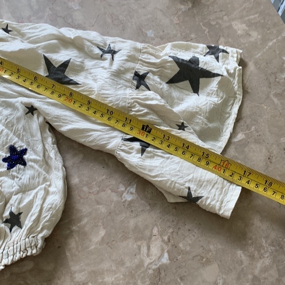 surf gypsy off the shoulder star top sequence size small beige gray bohemian - Picture 6 of 8